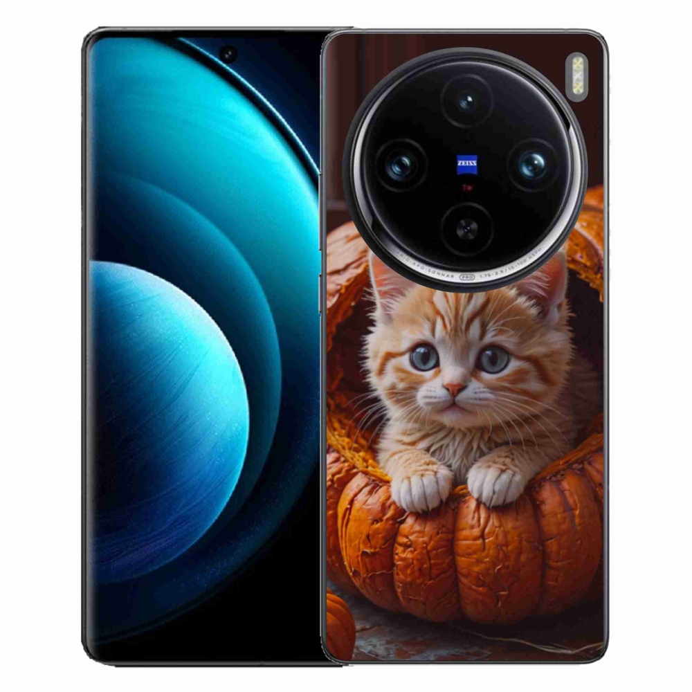 Gelový kryt mmCase na Vivo X100 Pro 5G - kotě a dýně 2