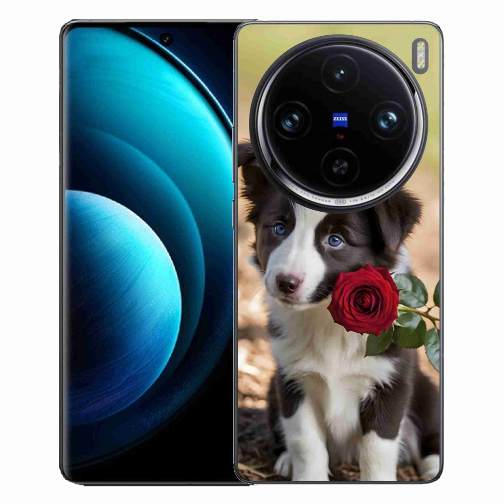 Gelový kryt mmCase na Vivo X100 Pro 5G - roztomilá border kolie s růží