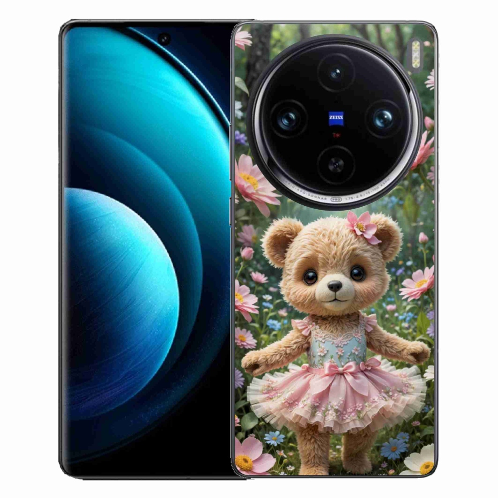 Gelový kryt mmCase na Vivo X100 Pro 5G - roztomilý medvídek v květinách