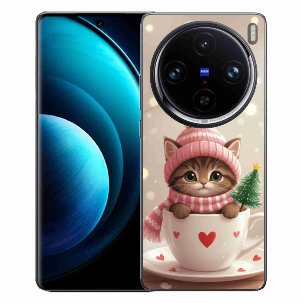 Gelový kryt mmCase na Vivo X100 Pro 5G - vánoční kotě v hrnku