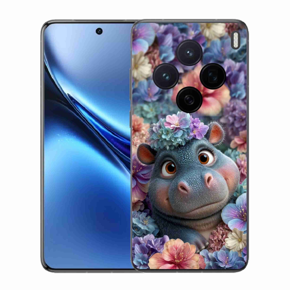 Gelový kryt mmCase na Vivo X200 5G - hrošík v květinách