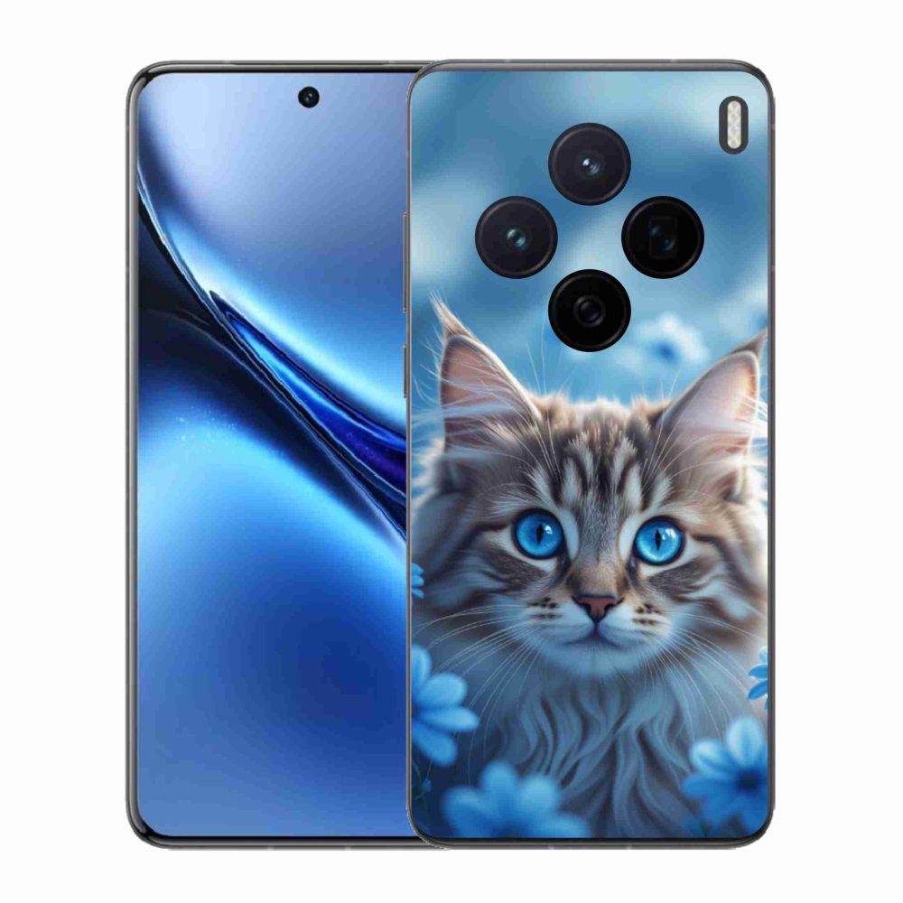 Gelový kryt mmCase na Vivo X200 5G - koťátko v modrých květech
