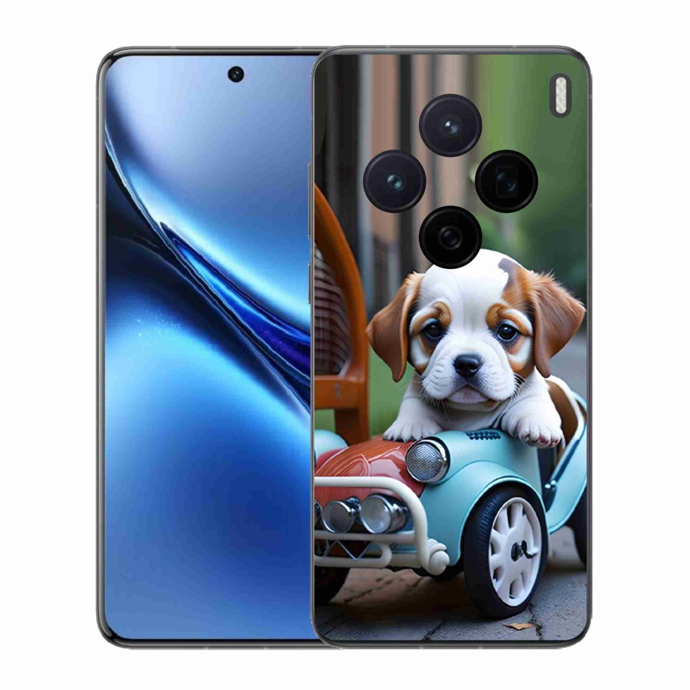 Gelový kryt mmCase na Vivo X200 5G - štěně v retro autě