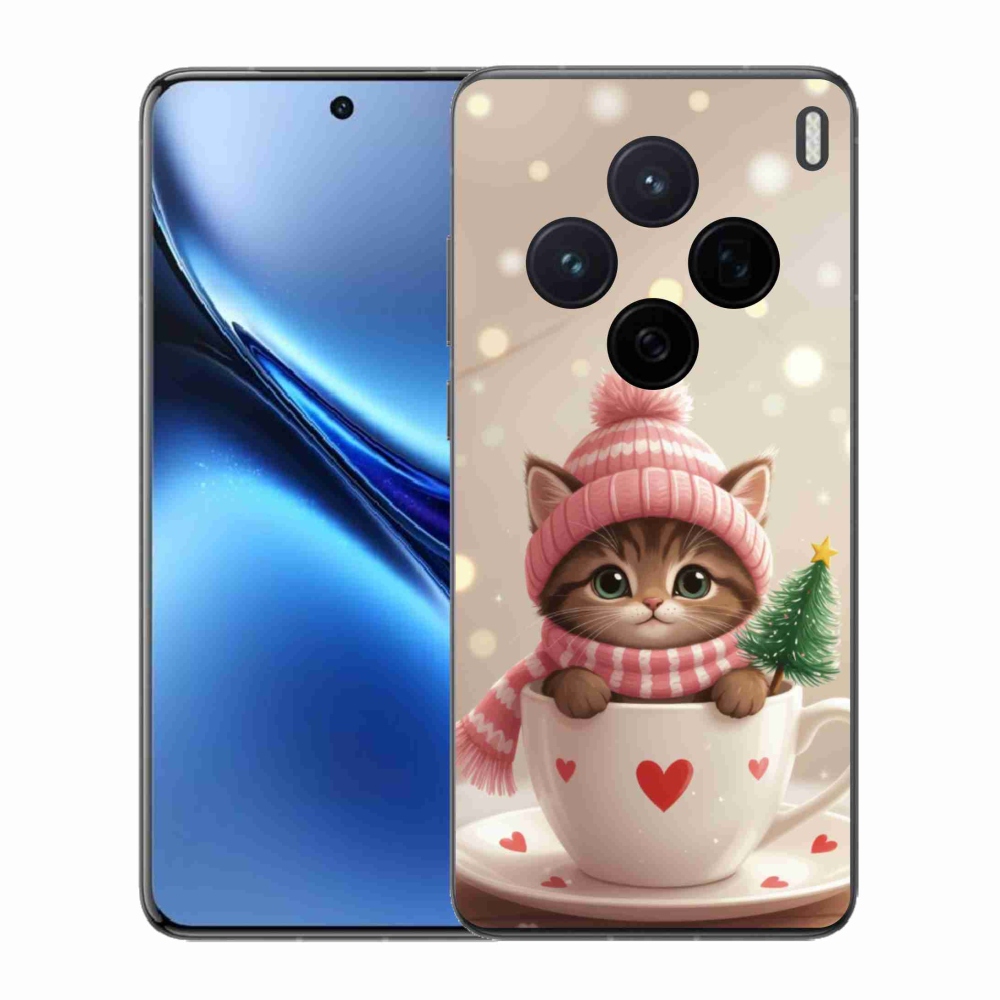 Gelový kryt mmCase na Vivo X200 5G - vánoční kotě v hrnku