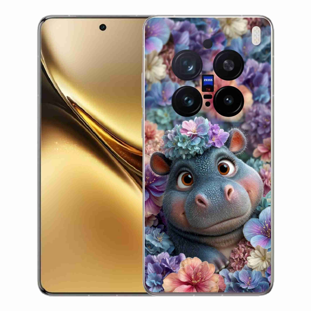 Gelový kryt mmCase na Vivo X200 Pro 5G - hrošík v květinách