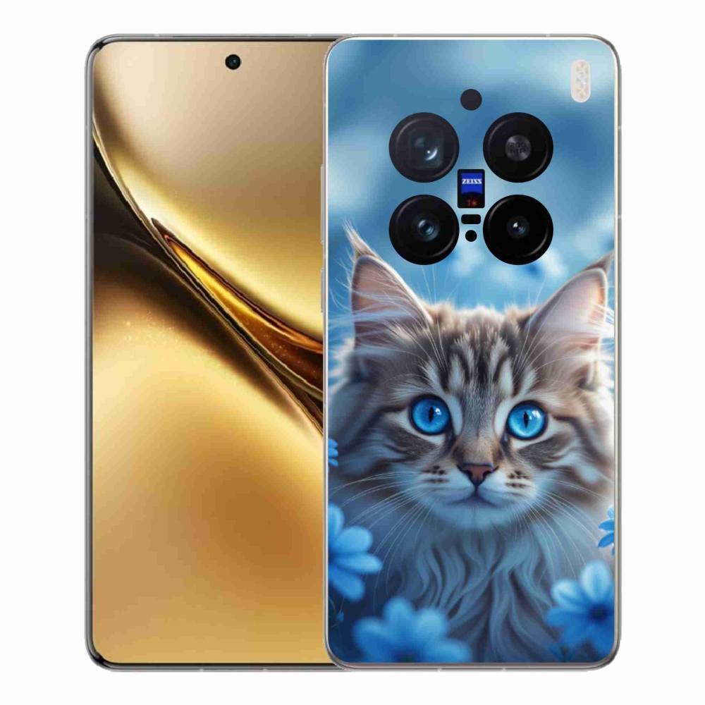 Gelový kryt mmCase na Vivo X200 Pro 5G - koťátko v modrých květech
