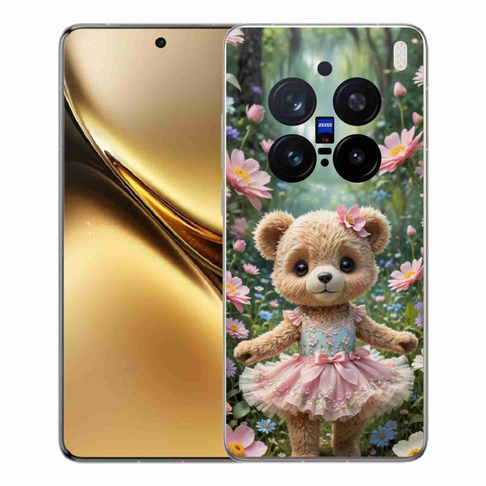 Gelový kryt mmCase na Vivo X200 Pro 5G - roztomilý medvídek v květinách