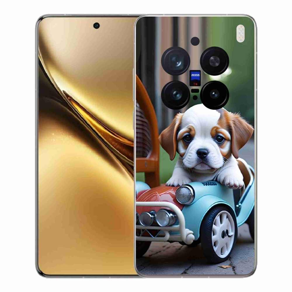 Gelový kryt mmCase na Vivo X200 Pro 5G - štěně v retro autě