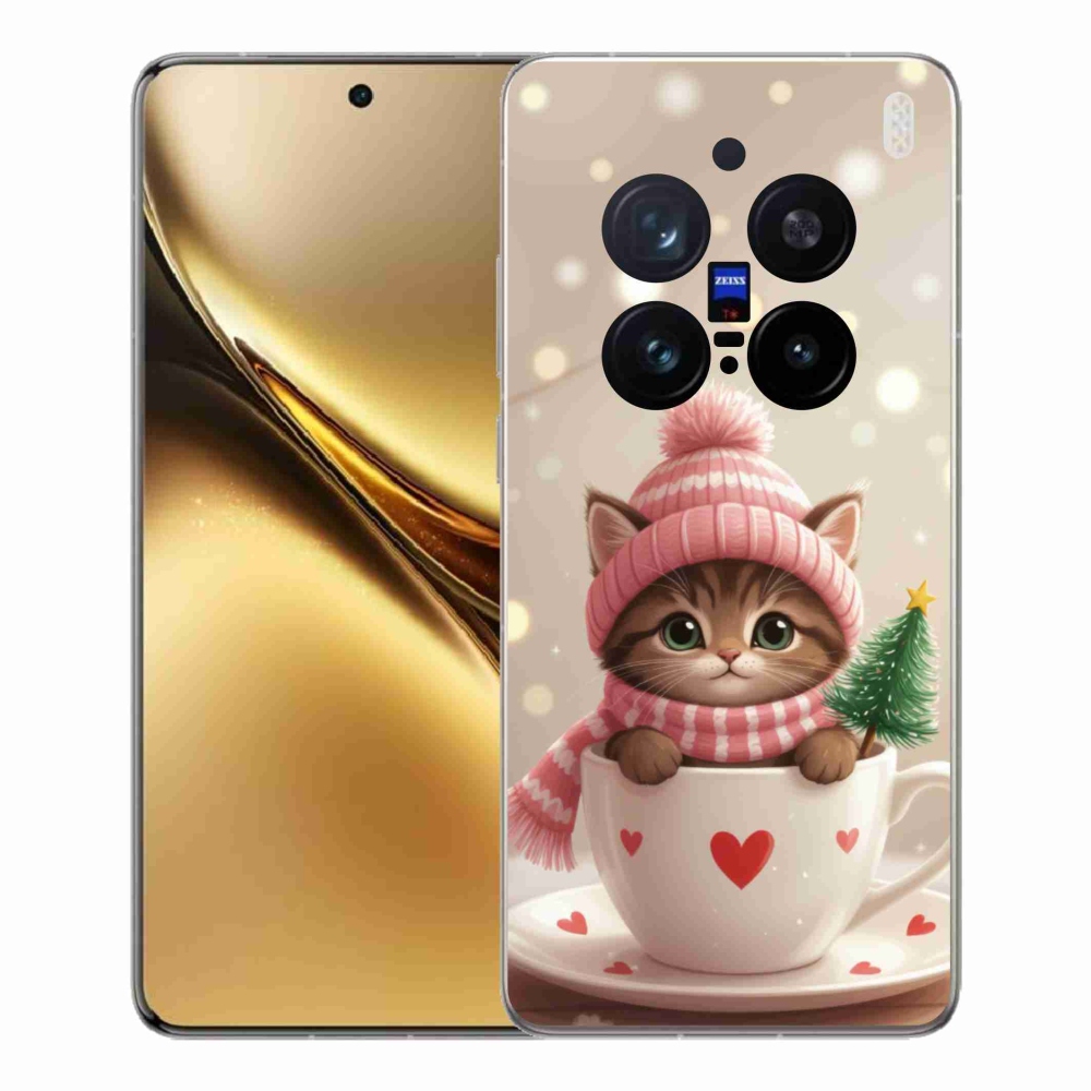 Gelový kryt mmCase na Vivo X200 Pro 5G - vánoční kotě v hrnku