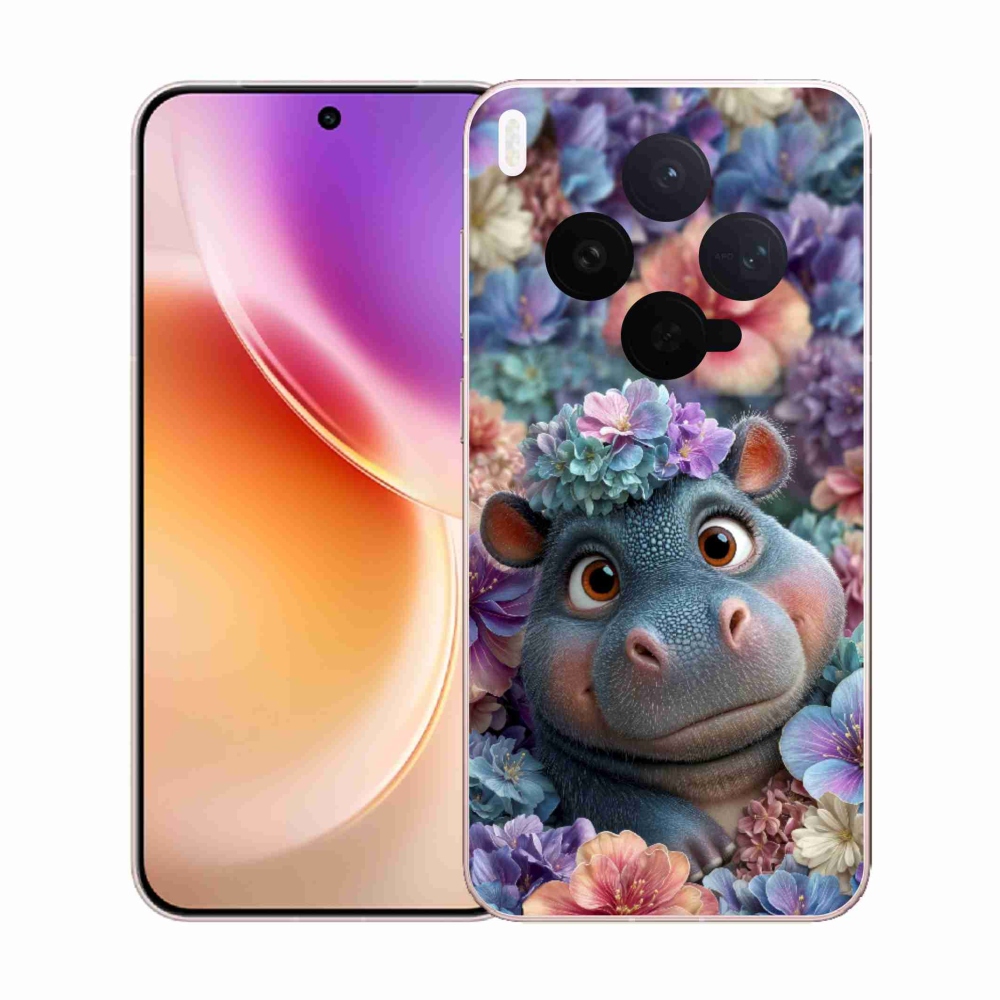 Gelový kryt mmCase na Vivo X300 5G - hrošík v květinách