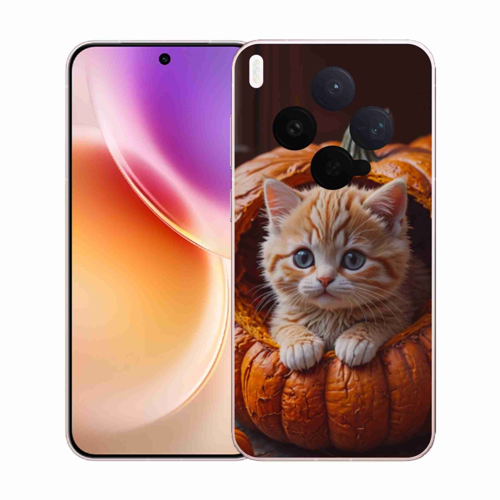 Gelový kryt mmCase na Vivo X300 5G - kotě a dýně 2