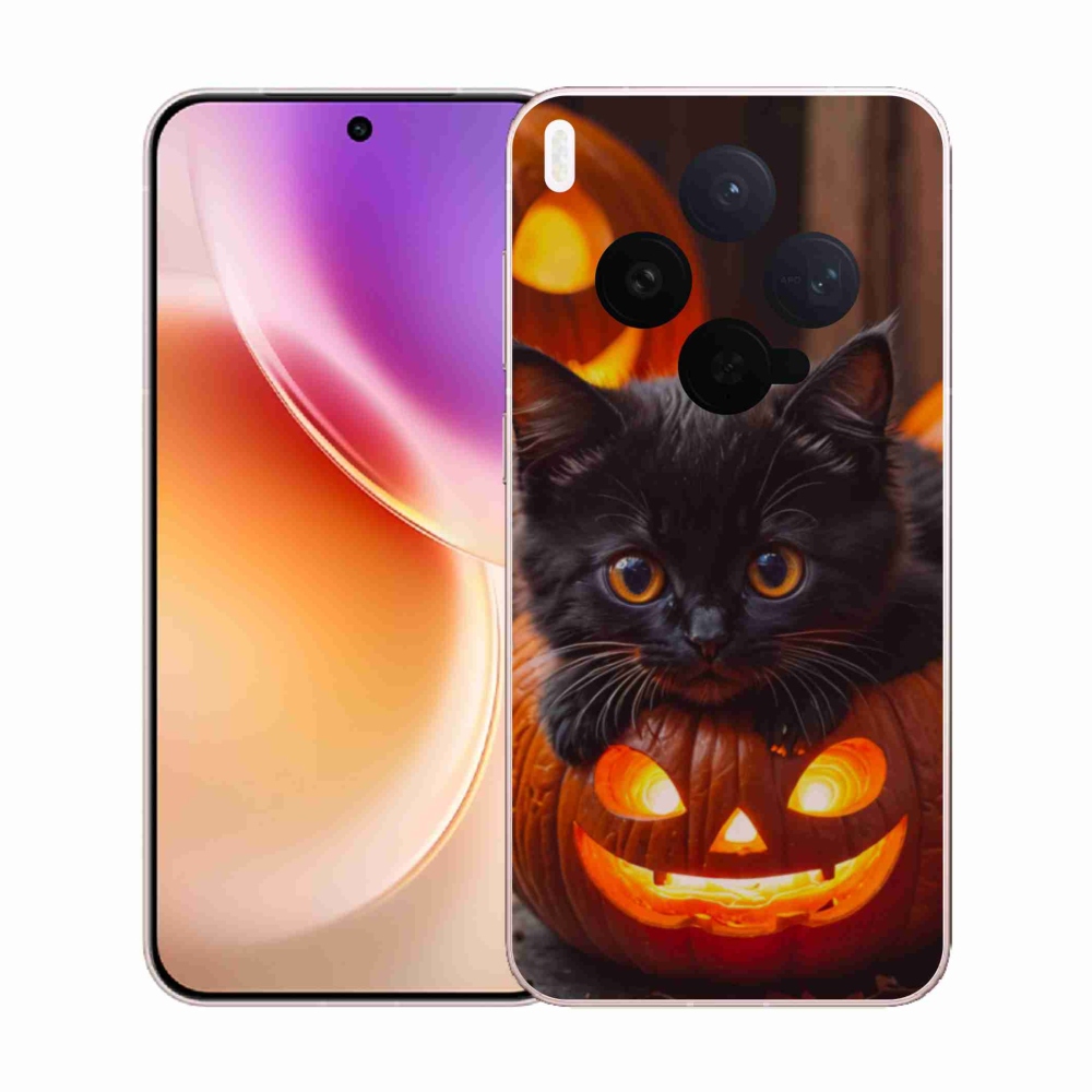 Gelový kryt mmCase na Vivo X300 5G - kotě a dýně