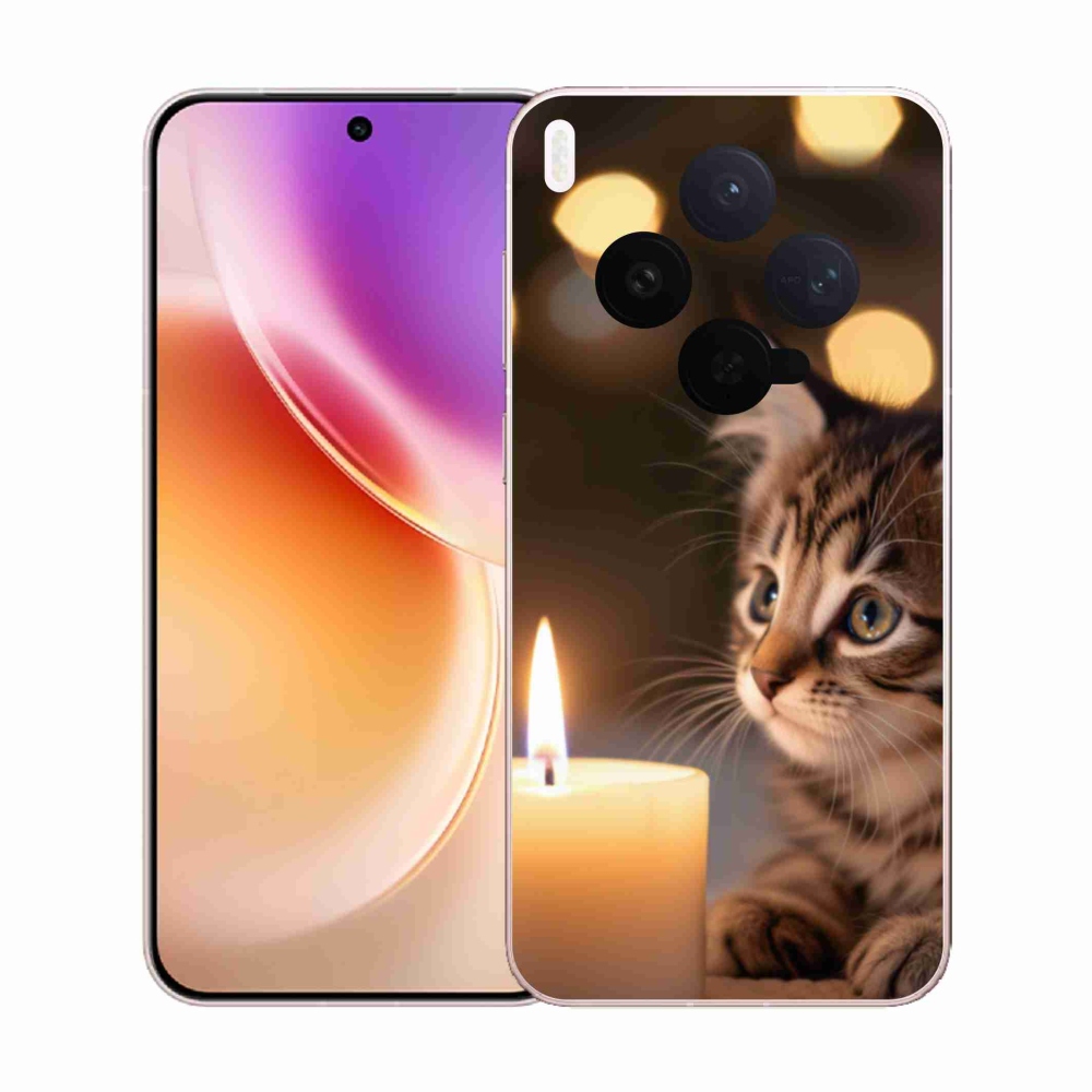 Gelový kryt mmCase na Vivo X300 5G - kotě a svíčka