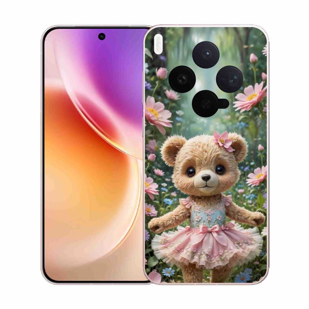 Gelový kryt mmCase na Vivo X300 5G - roztomilý medvídek v květinách