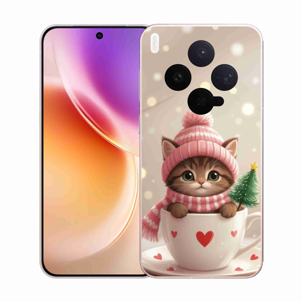 Gelový kryt mmCase na Vivo X300 5G - vánoční kotě v hrnku