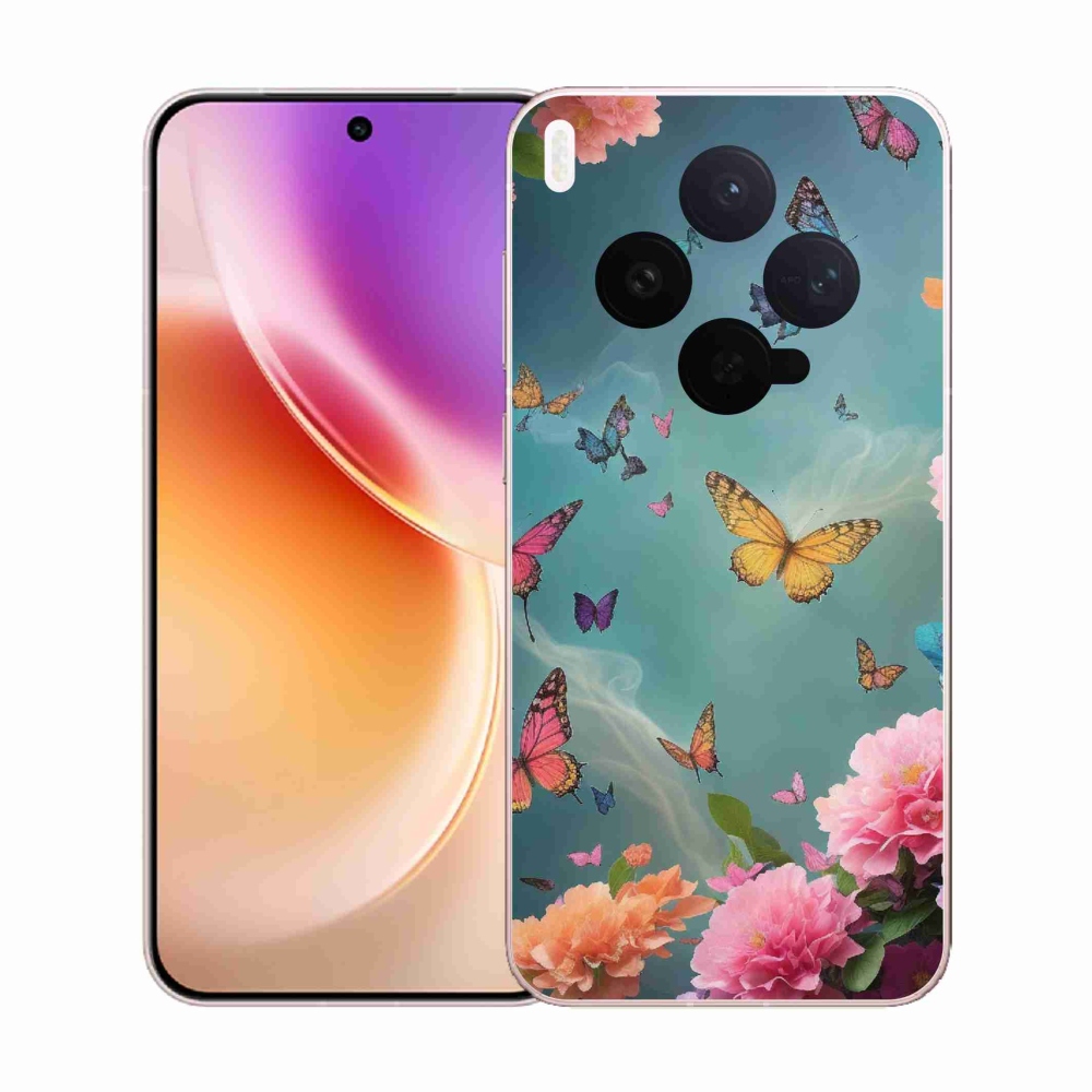 Gelový kryt mmCase na Vivo X300 - barevné květy a motýli