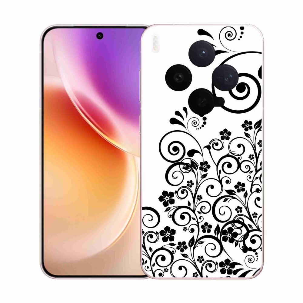 Gelový kryt mmCase na Vivo X300 - černobílé květinové vzory