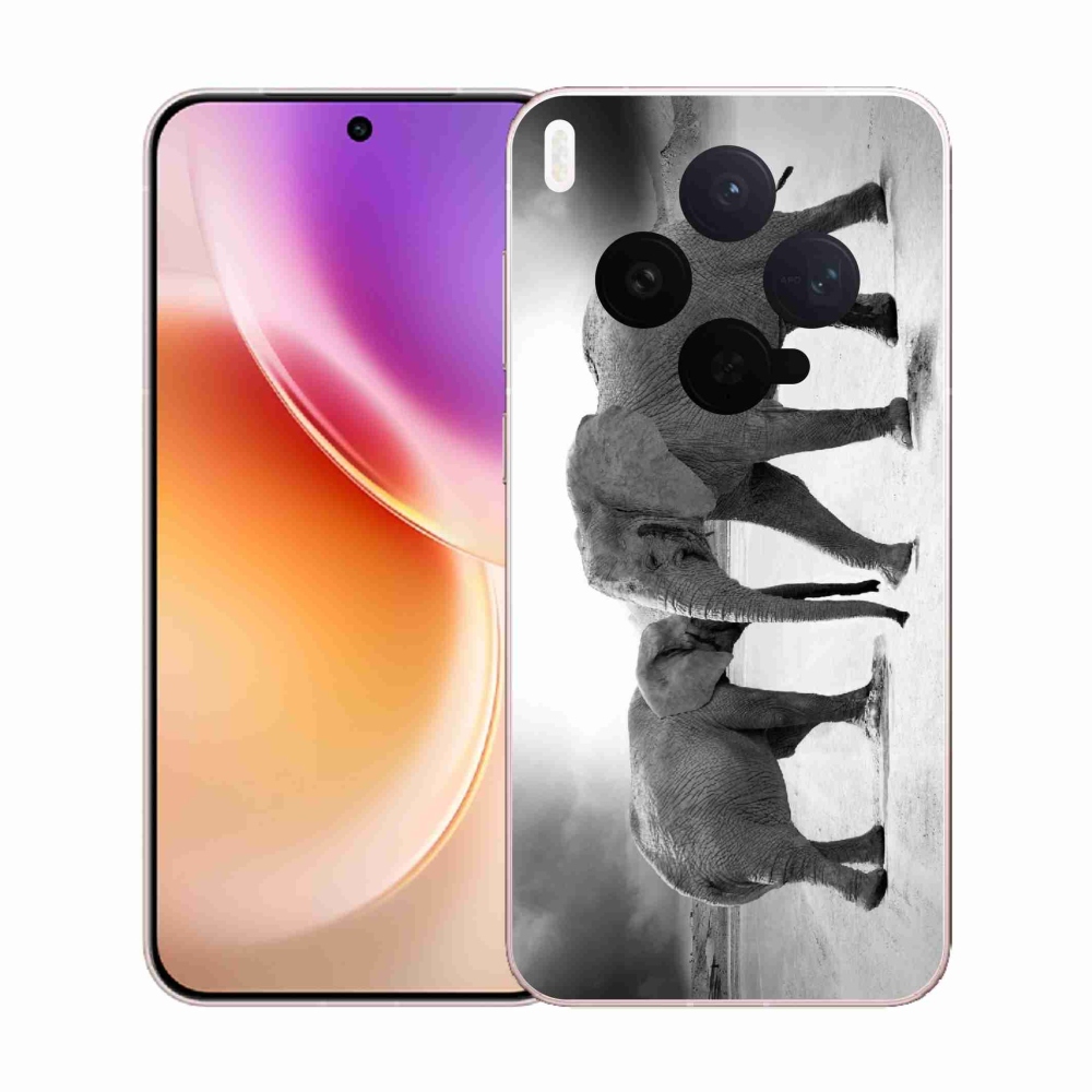 Gelový kryt mmCase na Vivo X300 - černobílí sloni