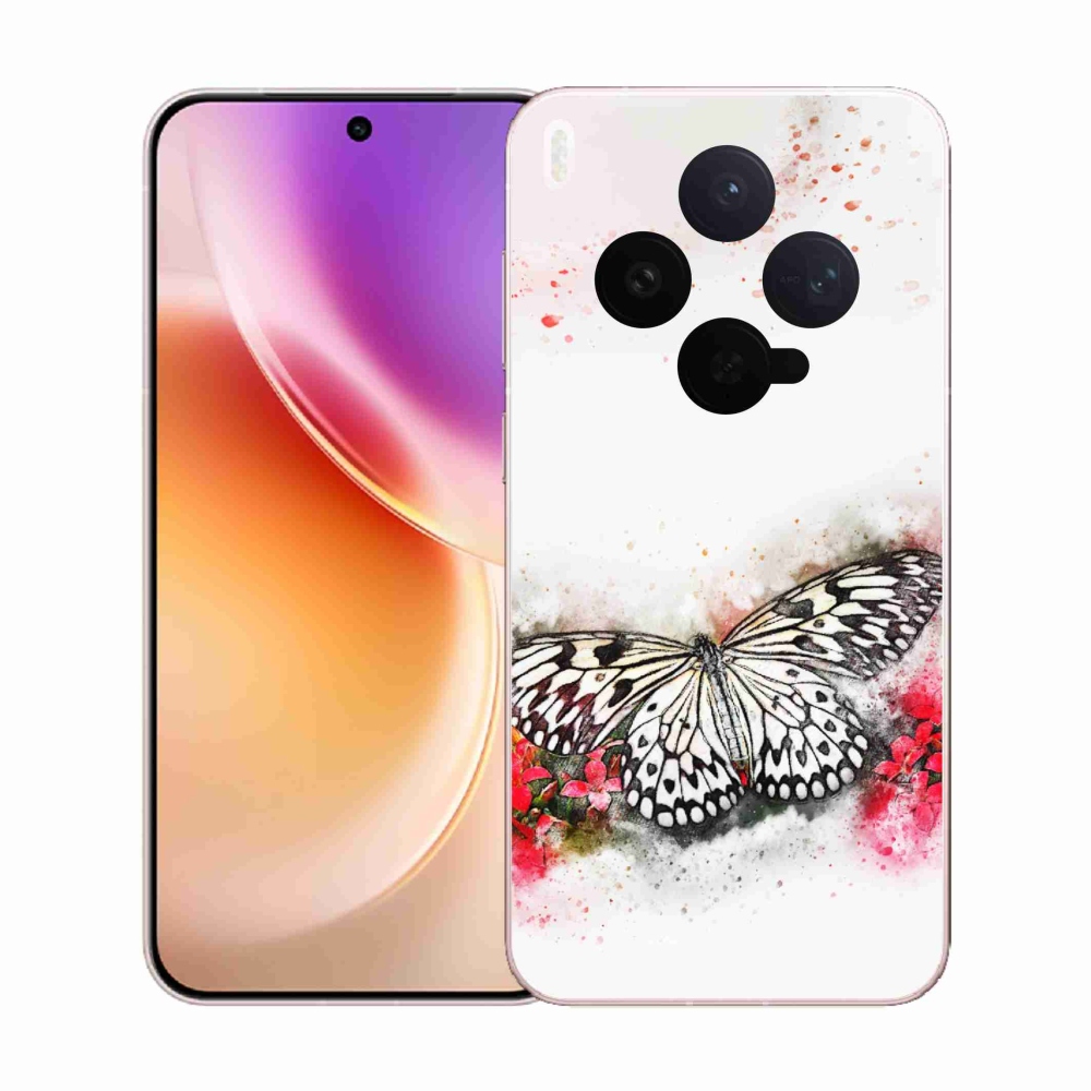 Gelový kryt mmCase na Vivo X300 - černobílý motýl