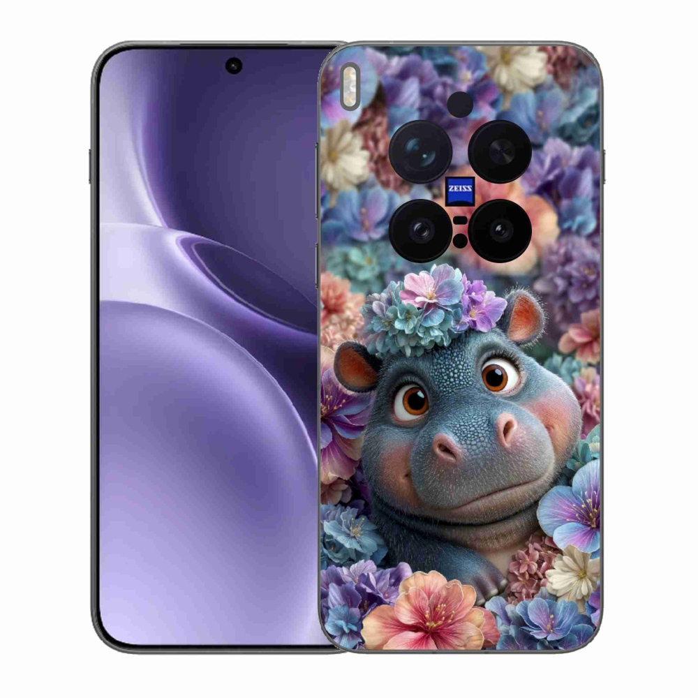 Gelový kryt mmCase na Vivo X300 Pro 5G - hrošík v květinách