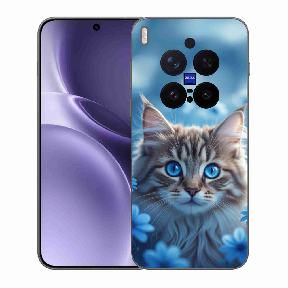 Gelový kryt mmCase na Vivo X300 Pro 5G - koťátko v modrých květech