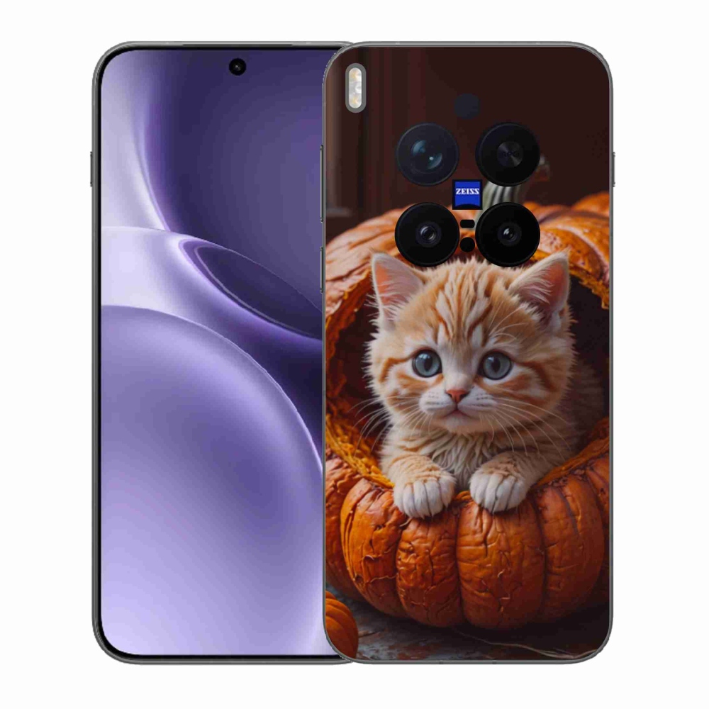 Gelový kryt mmCase na Vivo X300 Pro 5G - kotě a dýně 2