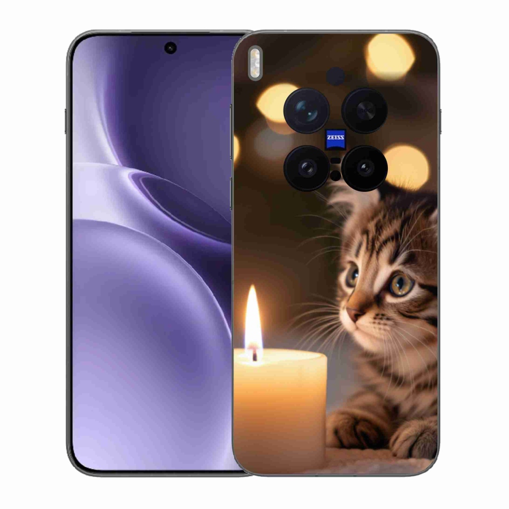 Gelový kryt mmCase na Vivo X300 Pro 5G - kotě a svíčka