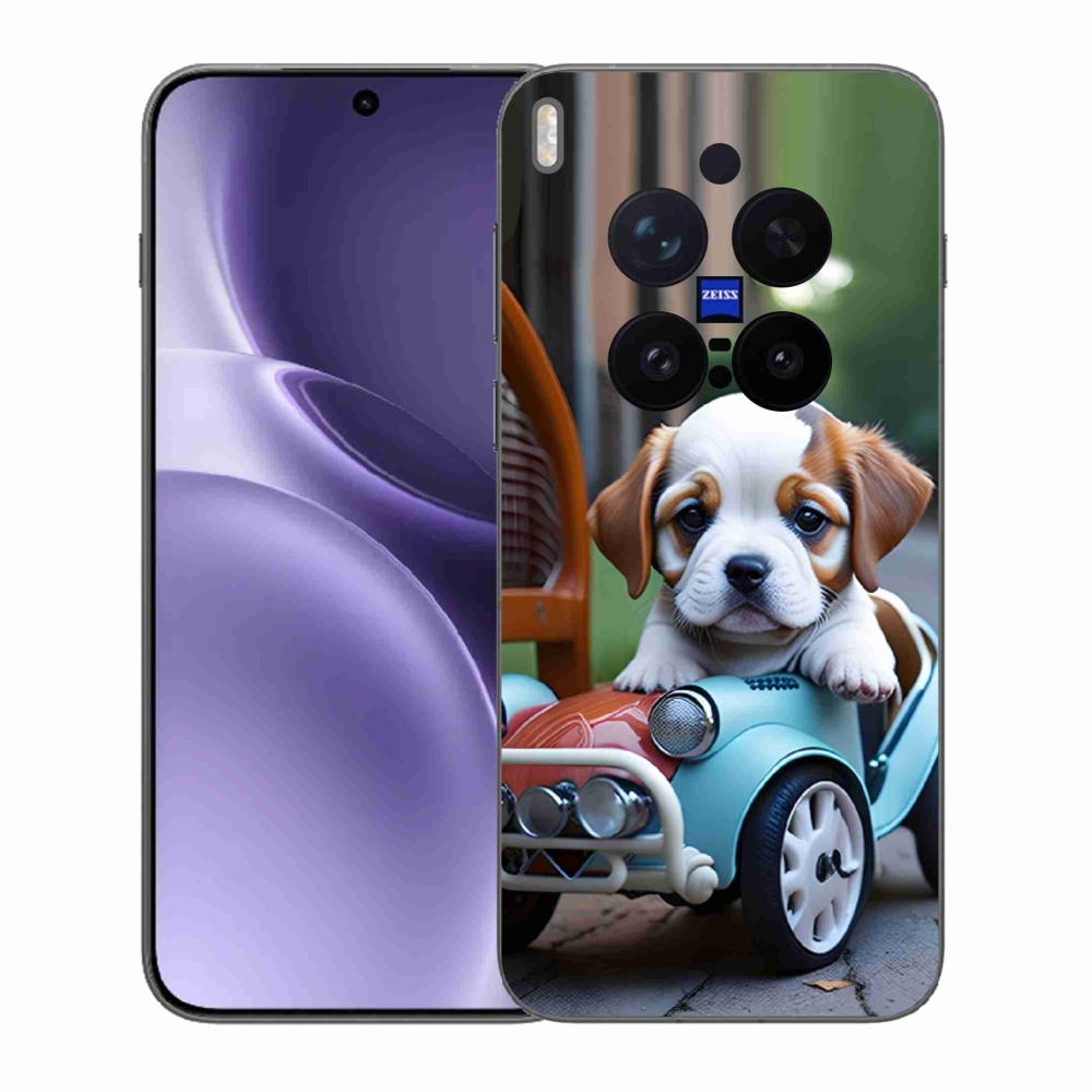 Gelový kryt mmCase na Vivo X300 Pro 5G - štěně v retro autě