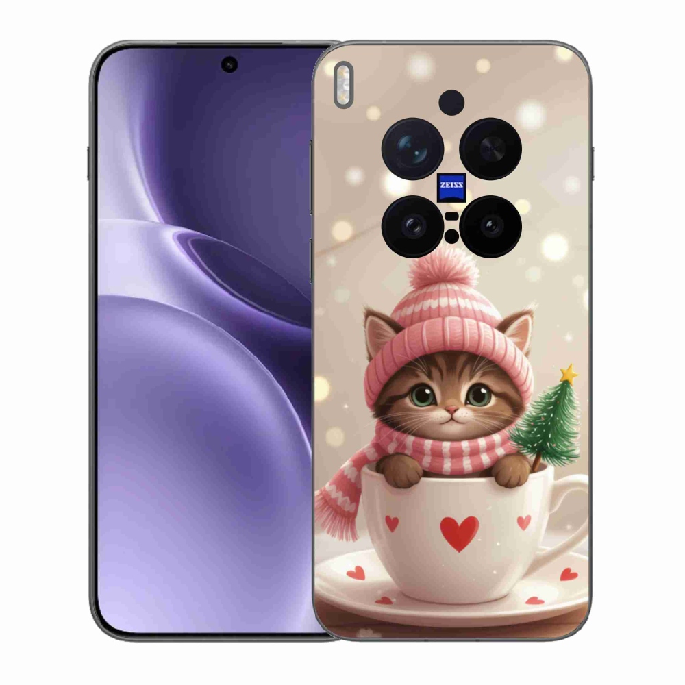 Gelový kryt mmCase na Vivo X300 Pro 5G - vánoční kotě v hrnku