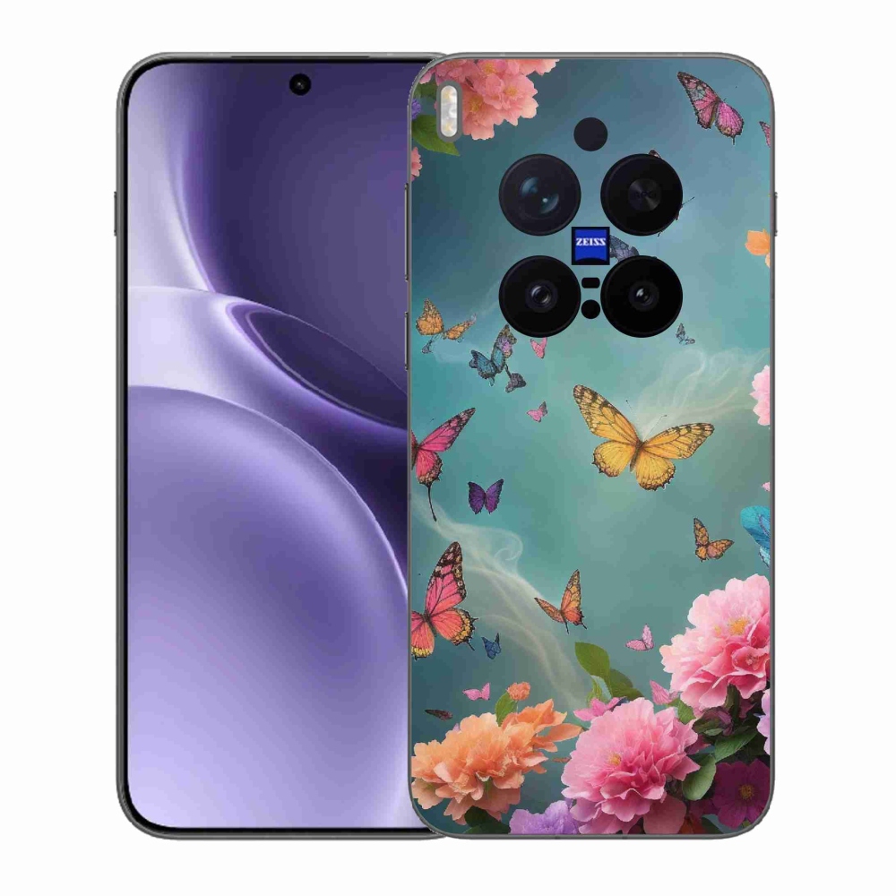 Gelový kryt mmCase na Vivo X300 Pro - barevné květy a motýli