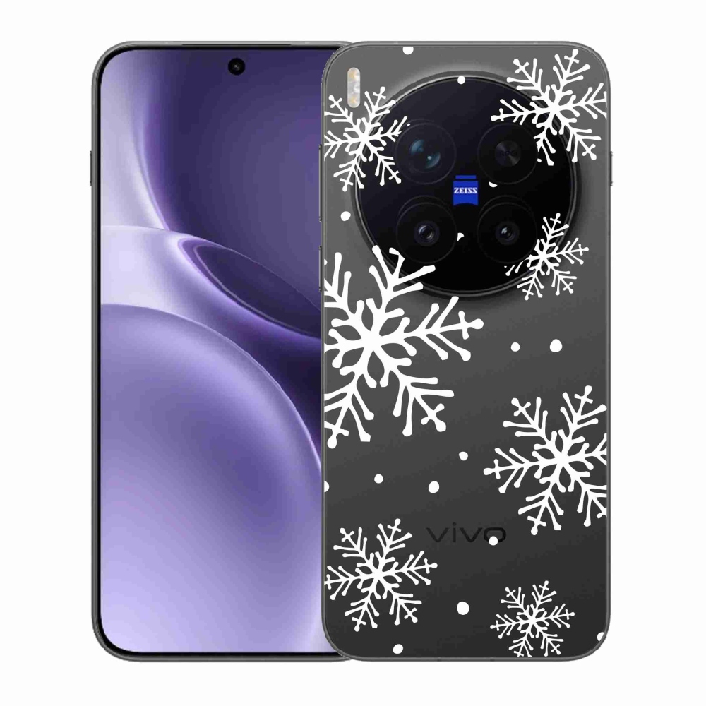 Gelový kryt mmCase na Vivo X300 Pro - bílé vločky na průhledném pozadí