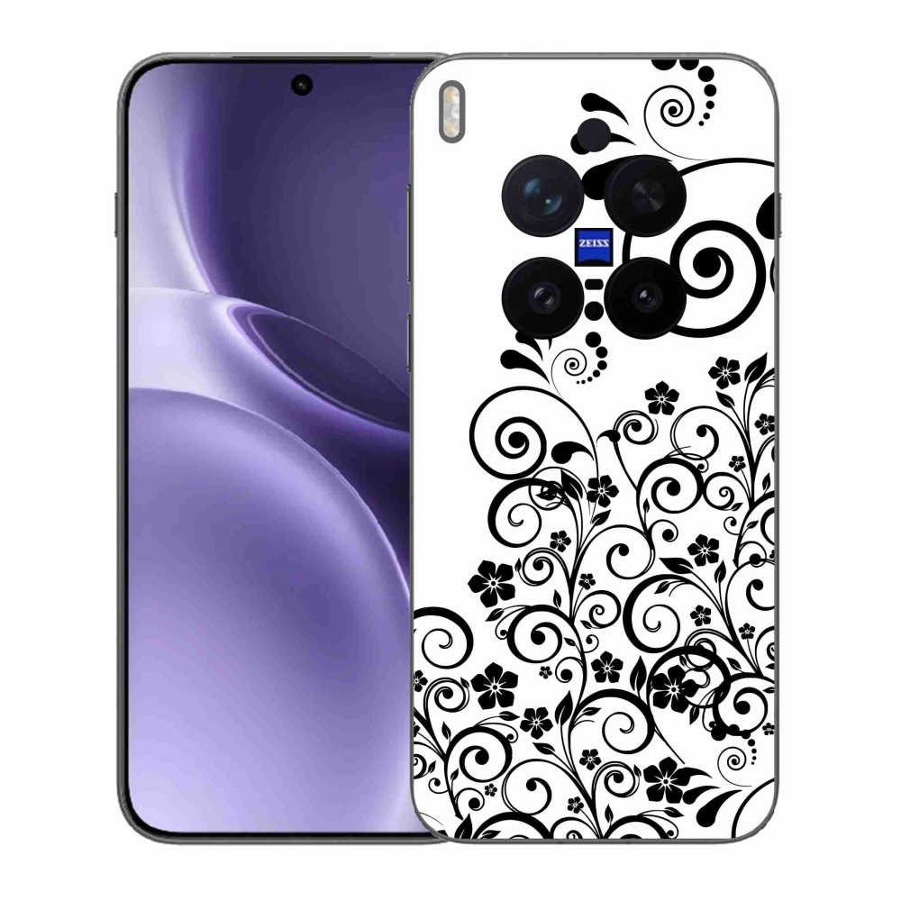 Gelový kryt mmCase na Vivo X300 Pro - černobílé květinové vzory