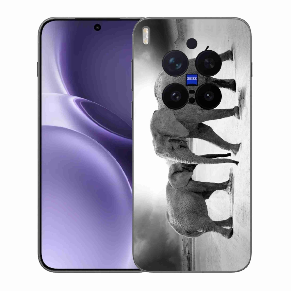 Gelový kryt mmCase na Vivo X300 Pro - černobílí sloni