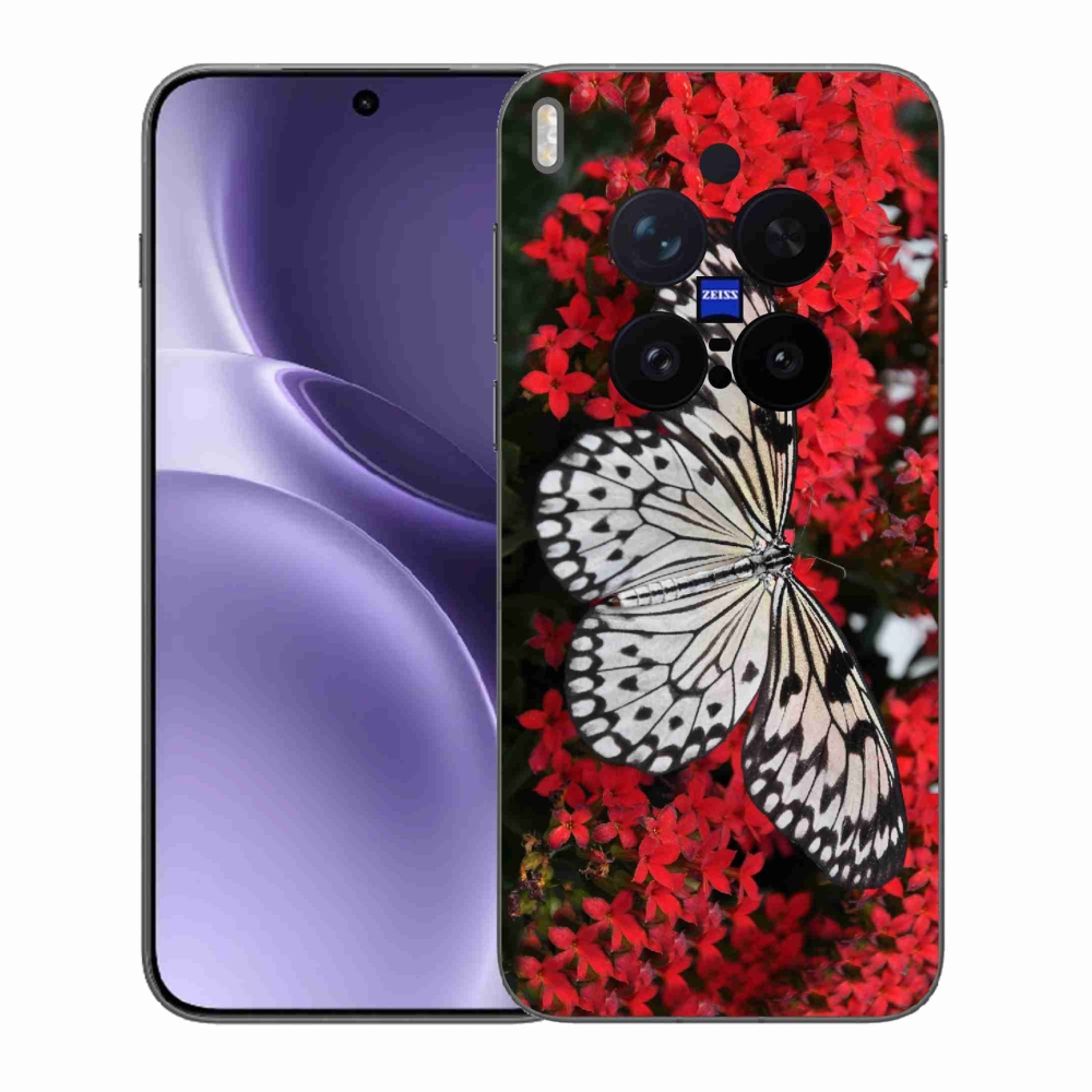 Gelový kryt mmCase na Vivo X300 Pro - černobílý motýl 1