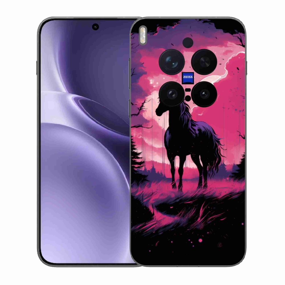 Gelový kryt mmCase na Vivo X300 Pro - černý kreslený kůň 1