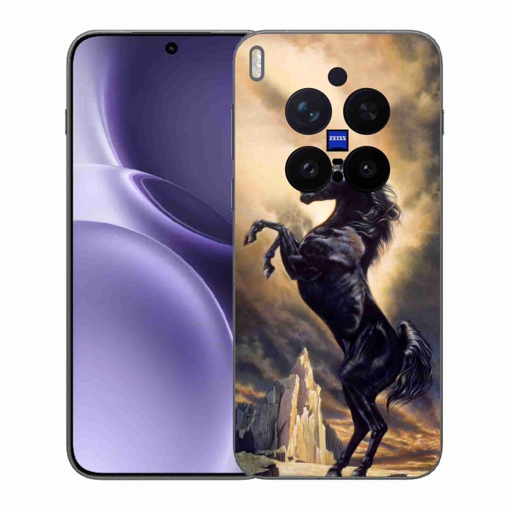 Gelový kryt mmCase na Vivo X300 Pro - černý kreslený kůň