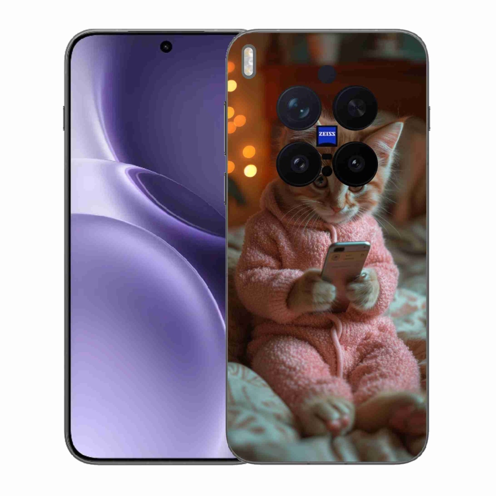 Gelový kryt mmCase na Vivo X300 Pro - kotě s mobilem