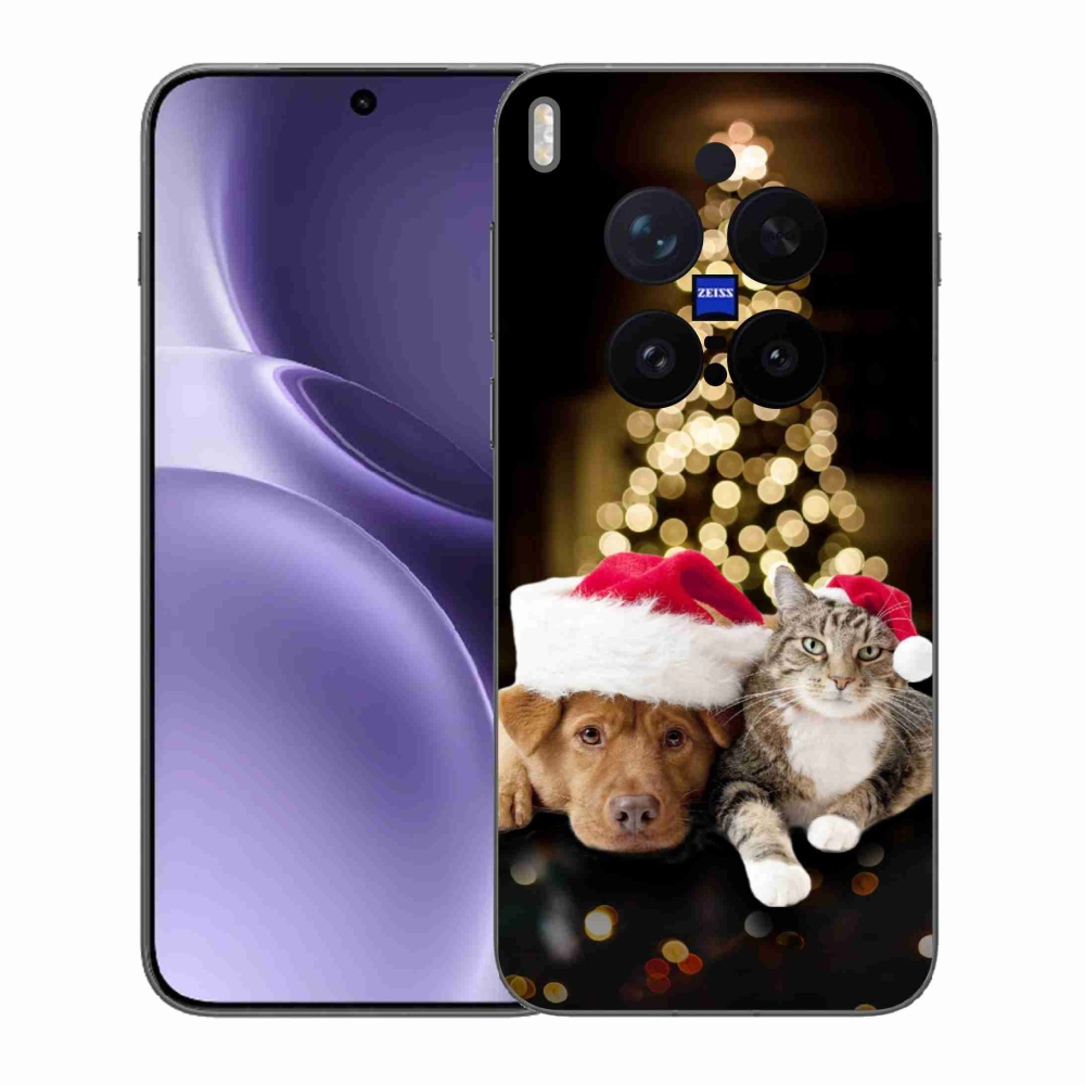 Gelový kryt mmCase na Vivo X300 Pro - vánoční pes a kočka