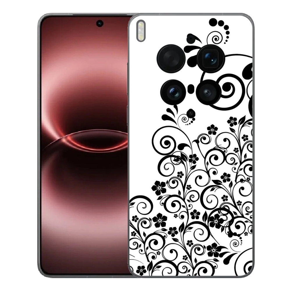 Gelový kryt mmCase na Vivo X300 Ultra - černobílé květinové vzory