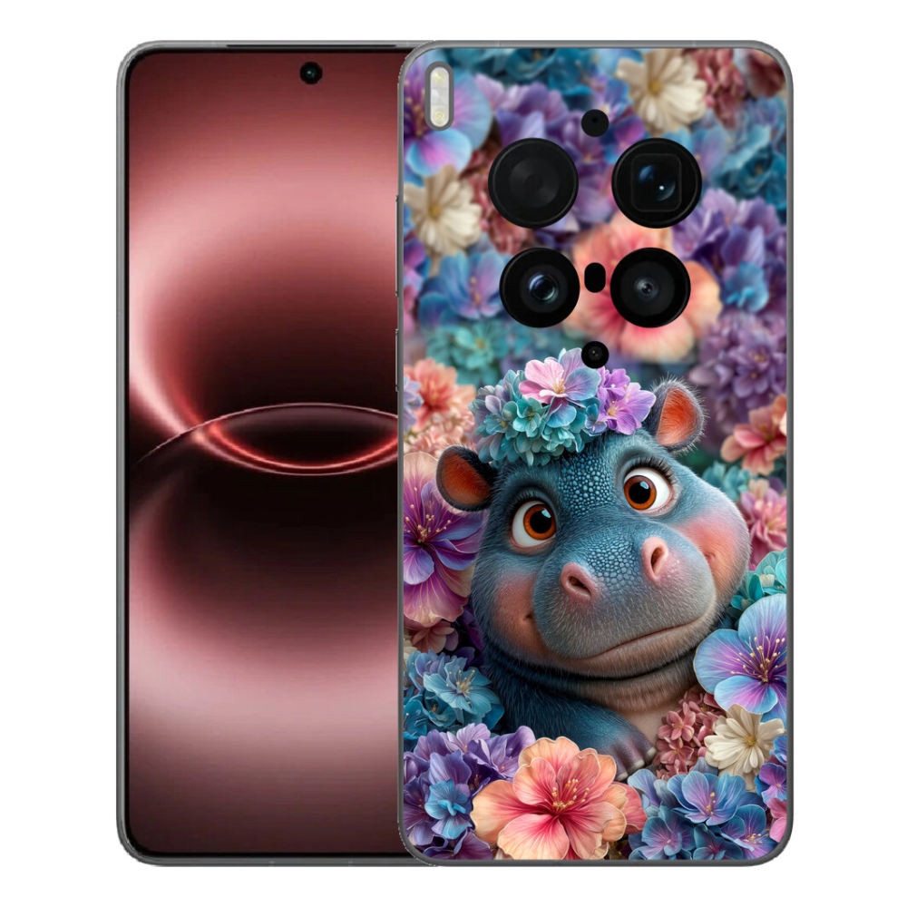 Gelový kryt mmCase na Vivo X300 Ultra - hrošík v květinách