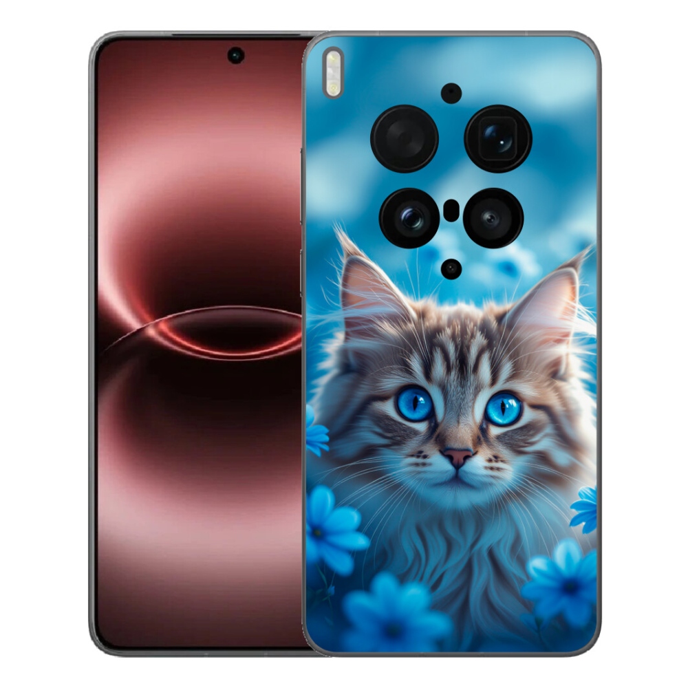 Gelový kryt mmCase na Vivo X300 Ultra - koťátko v modrých květech