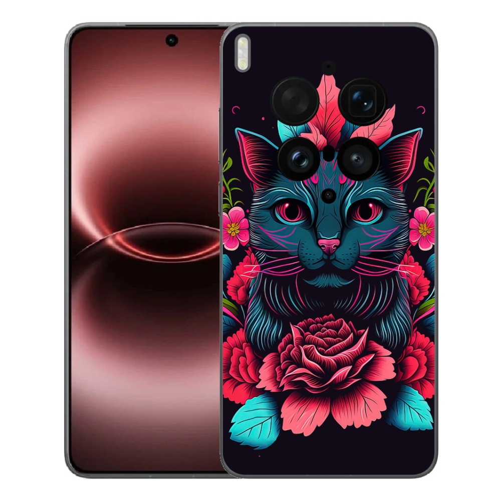 Gelový kryt mmCase na Vivo X300 Ultra - květiny a kočka