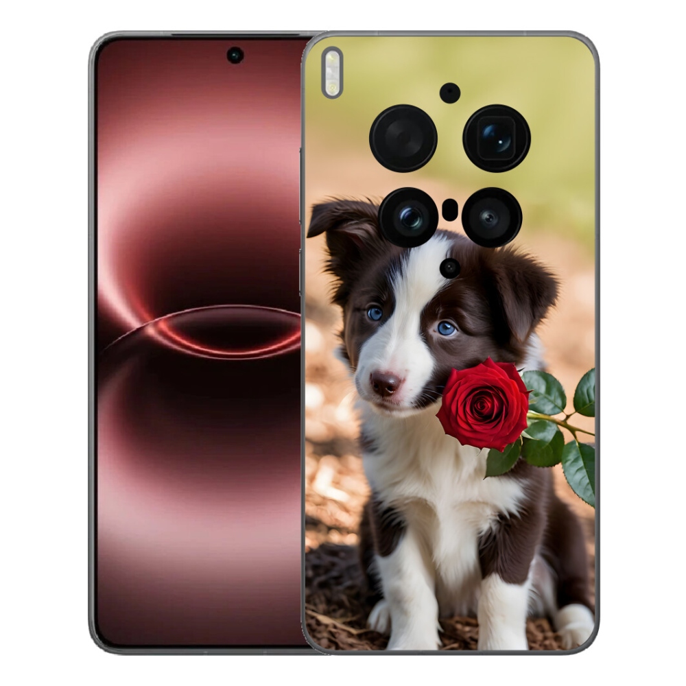Gelový kryt mmCase na Vivo X300 Ultra - roztomilá border kolie s růží