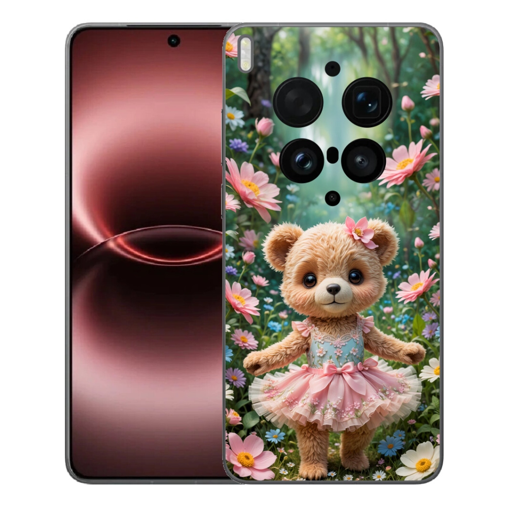 Gelový kryt mmCase na Vivo X300 Ultra - roztomilý medvídek v květinách