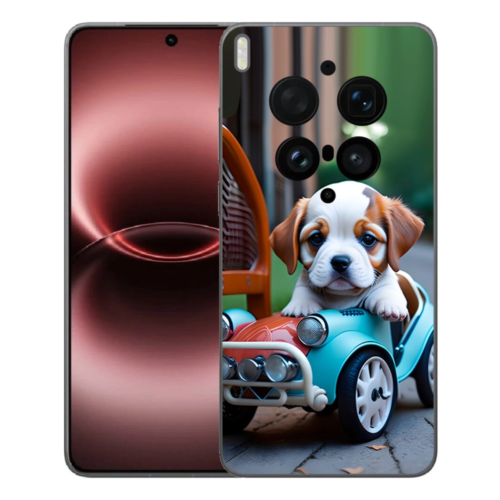 Gelový kryt mmCase na Vivo X300 Ultra - štěně v retro autě