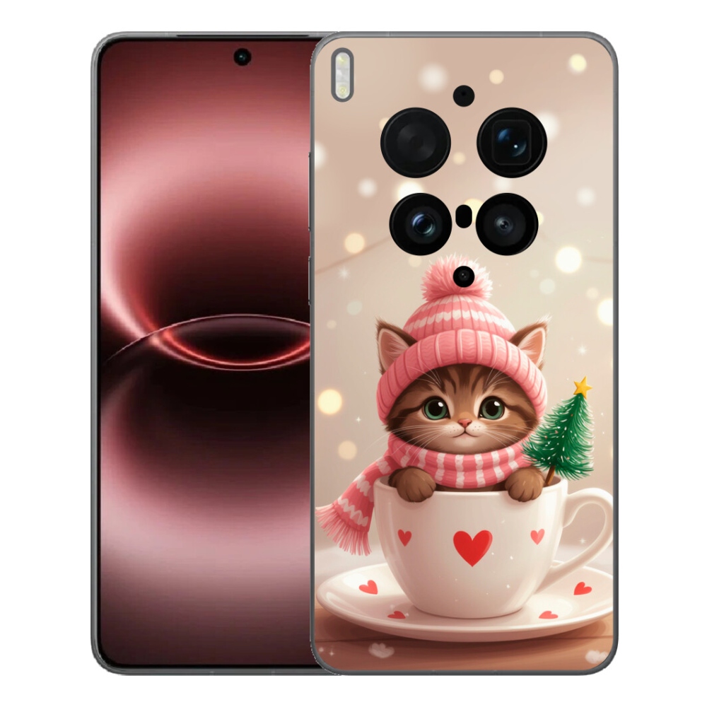 Gelový kryt mmCase na Vivo X300 Ultra - vánoční kotě v hrnku