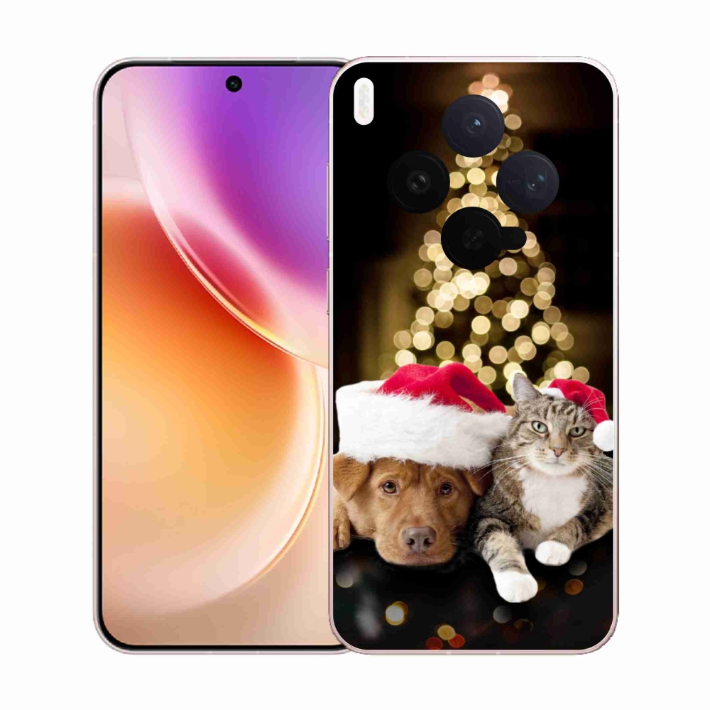 Gelový kryt mmCase na Vivo X300 - vánoční pes a kočka