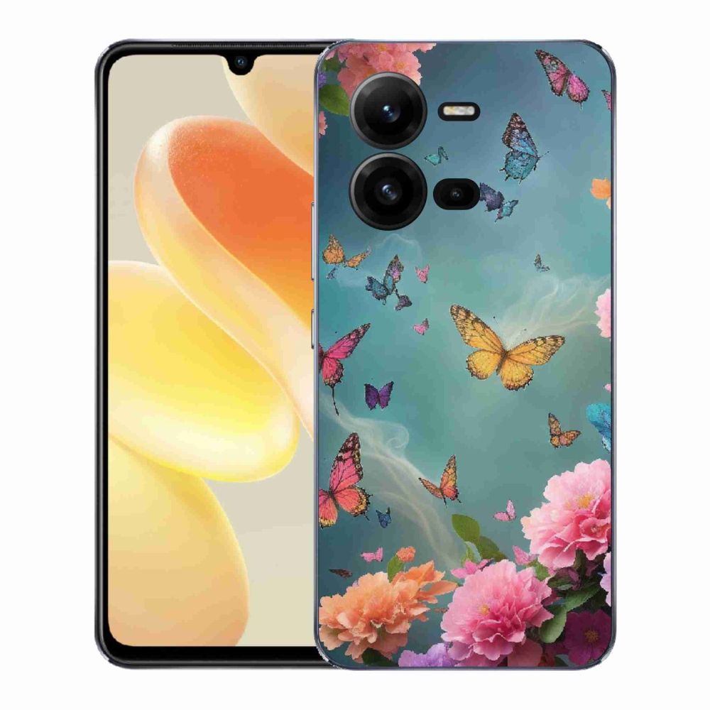 Gelový kryt mmCase na Vivo X80 Lite - barevné květy a motýli