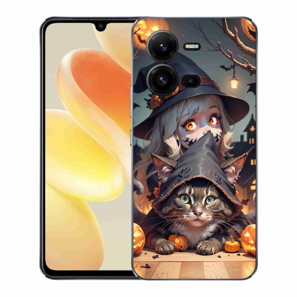 Gelový kryt mmCase na Vivo X80 Lite - čarodějnice s kočkou