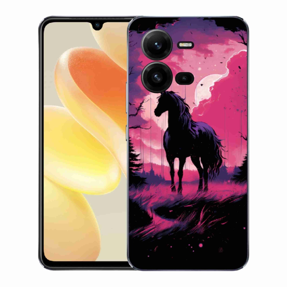 Gelový kryt mmCase na Vivo X80 Lite - černý kreslený kůň 1